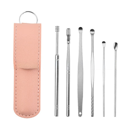 Stainless Steel Ear Scoop Double-Headed Spiral Ear Scoop Ear Cleaner Ear Picking Tool 6-Piece Set