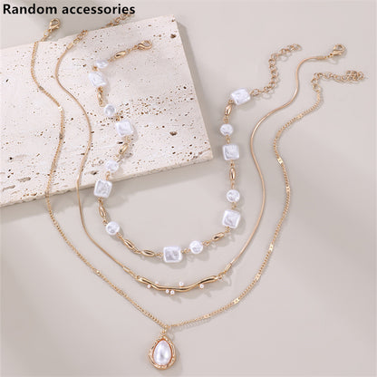 Geometric Pearl Layered Chain Necklace